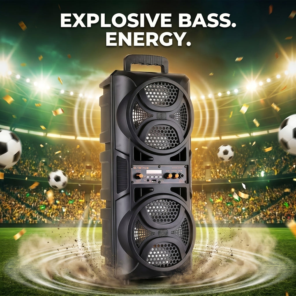 3000W Portable Bluetooth Party Speaker – Dual 6.5'' Subwoofer Stereo Sound, Colorful LED Lights, FM Radio, Microphone Included, TF/USB/AUX Support, Outdoor & Home Party Speaker – Black