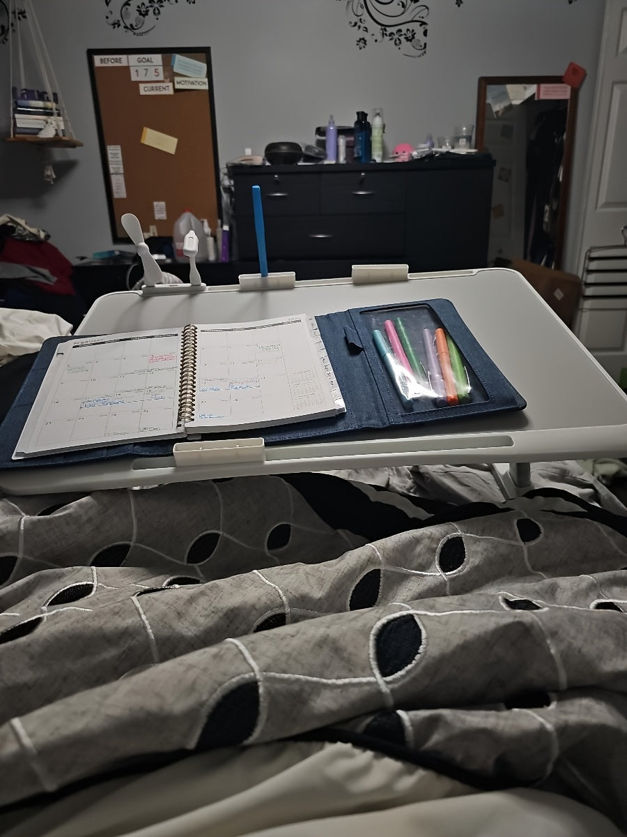 Lap Desk Bed Tray Table with USB Light, Fan & Drawer – Adjustable Portable Laptop Stand for Bed, Couch, Sofa; Laptop Desk for Reading, Writing, Eating – 10 Colors & Sizes
