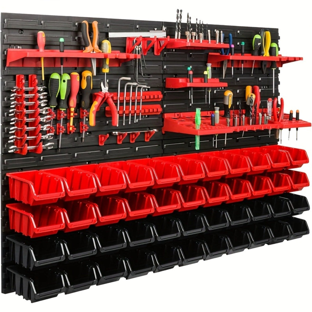 Tool Organizer Rack for Garage Wall, Heavy-Duty Plastic Storage Shelf with Multiple Compartments for Screws Nuts Bolts Small Parts, Easy Install Workshop Home Organizer, Space-Saving Tool Storage