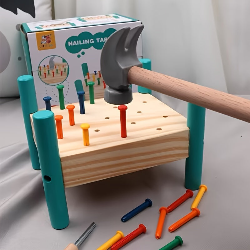 Pounding Table Toy for Toddlers, Five-Color Knocking Nail Hammer Set, Color Recognition, Hand-Eye Coordination, Parent-Child Interactive STEM Educational Toy, Birthday Christmas Gift for Kids