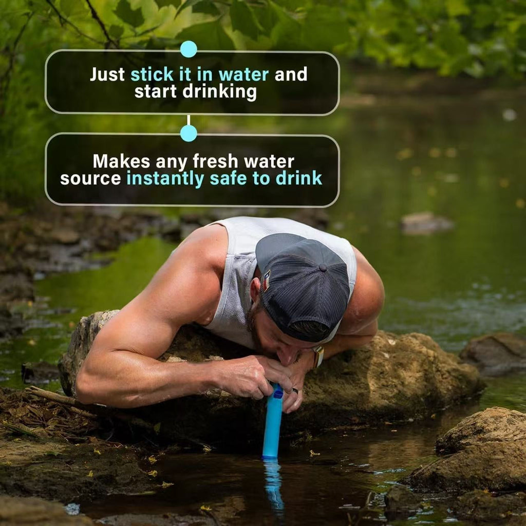 Personal Water Filter Straw Mini Water Purifier Survival Gear for Hiking, Camping, Travel, and Emergency Preparedness, Portable Filtration Straw Removes Bacteria & Contaminants - Set Options (1, 2, & 4 Pack)