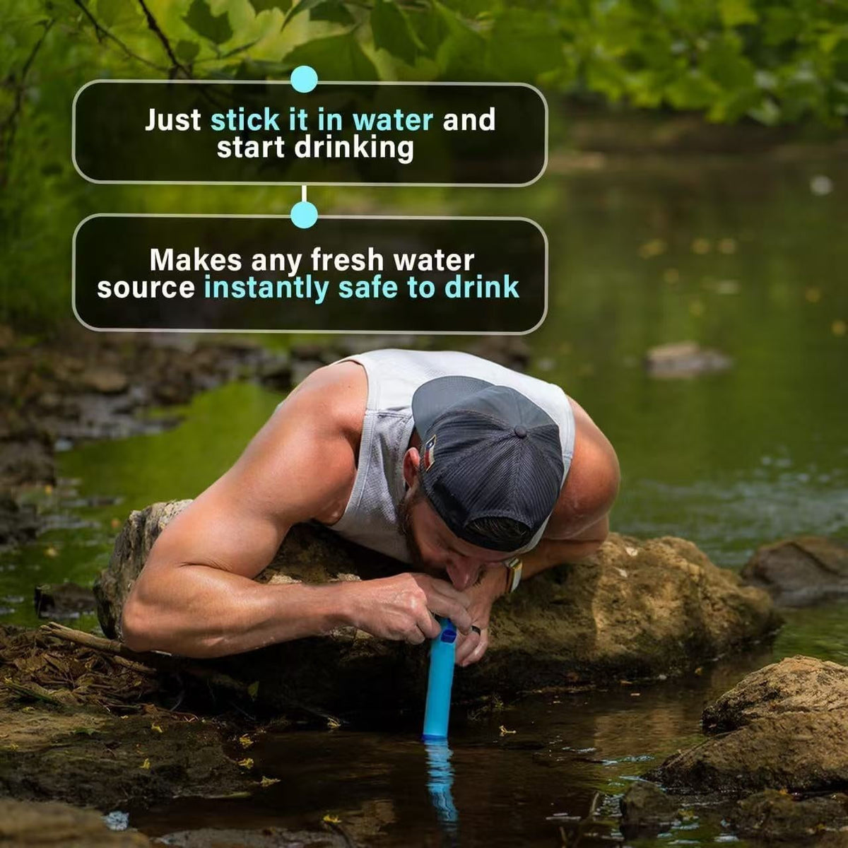 Personal Water Filter Straw Mini Water Purifier Survival Gear for Hiking, Camping, Travel, and Emergency Preparedness, Portable Filtration Straw Removes Bacteria & Contaminants - Set Options (1, 2, & 4 Pack)