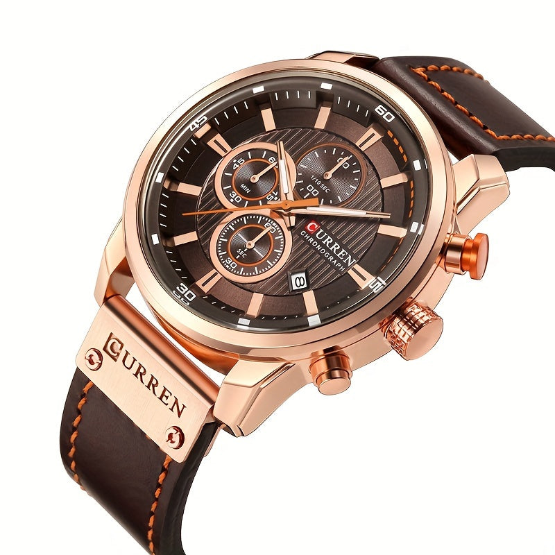Men's Chronograph Sport Quartz Watch with Date Display – Stopwatch Wristwatch for Men, 6 Colors (Brown, Blue, Black, Grey), Casual Business Everyday Watch Gift