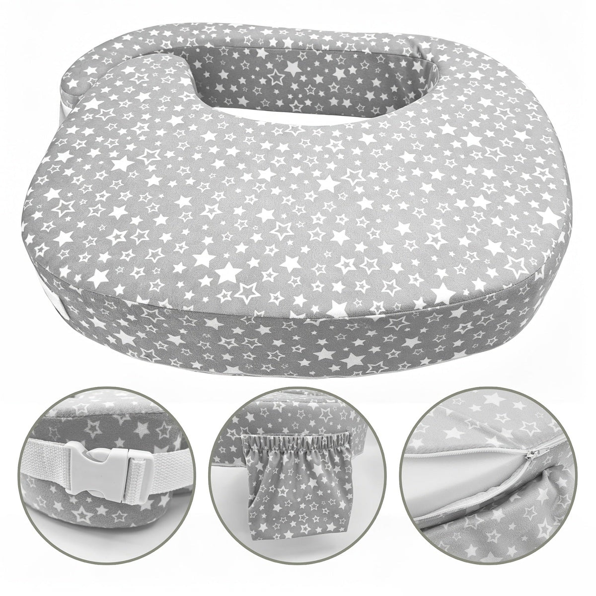 High-Support Nursing Pillow for Breastfeeding & Bottle Feeding, Ergonomic Lap Pillow with Spacious Comfort Surface for Newborns & Infants, 3 Styles Including Grey Stars Pink Bow & Beige Flowers
