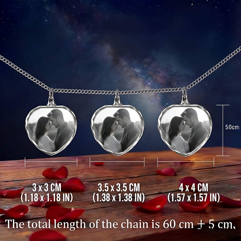 Custom Photo Engraved Crystal Pendant Necklace - Personalized Pet Memorial Keepsake Jewelry for Dog & Cat Lovers, Custom Text & Icon Engraving, Birthday Gift for Wife, Mom, and Pet Owners, Pet Loss Remembrance