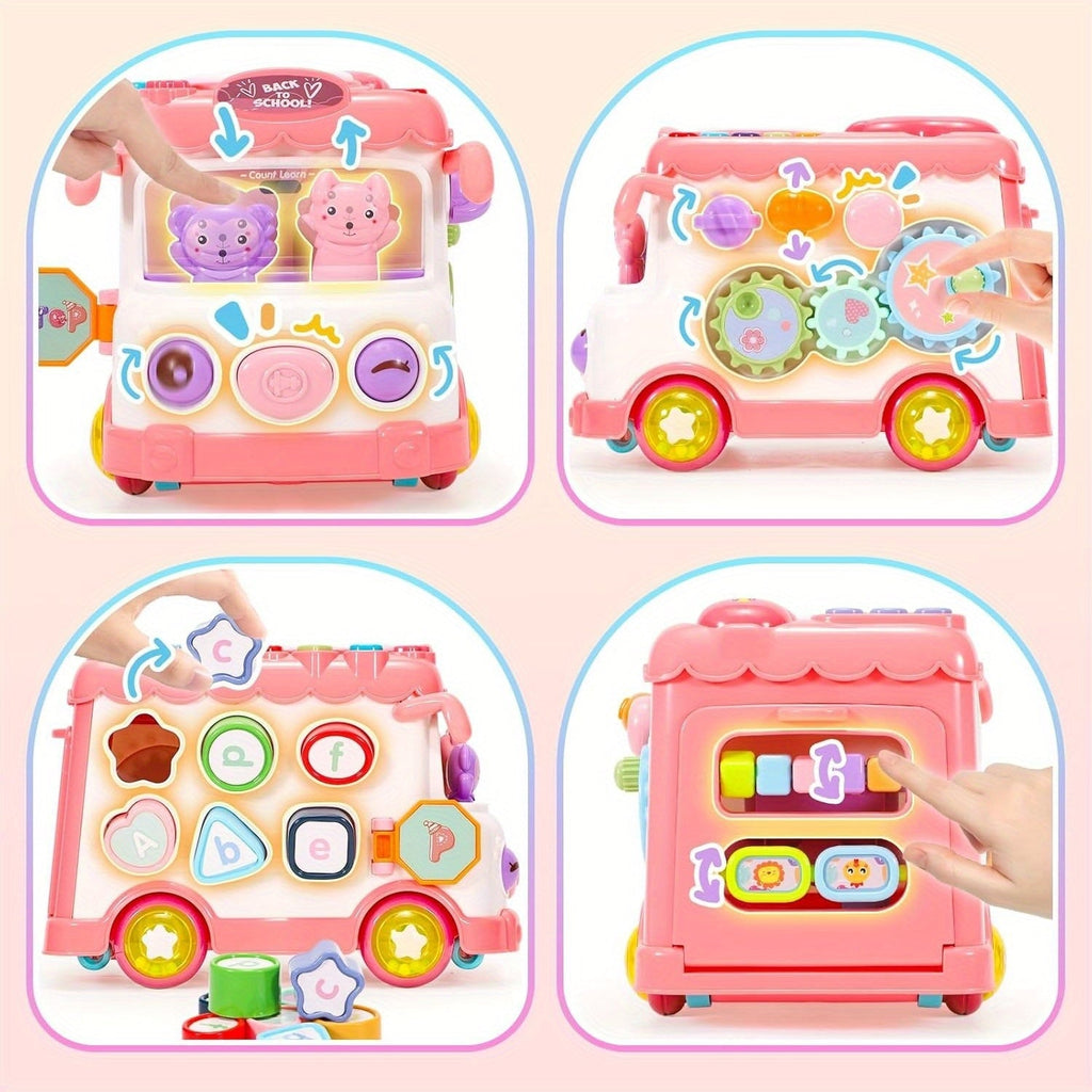 10-in-1 Musical Toy Bus for Babies, Sensory Learning Toy for 6 12 18+ Months, Baby Boy & Girl First Birthday Christmas Gift, Interactive Infant Activity Toy with Lights & Sounds