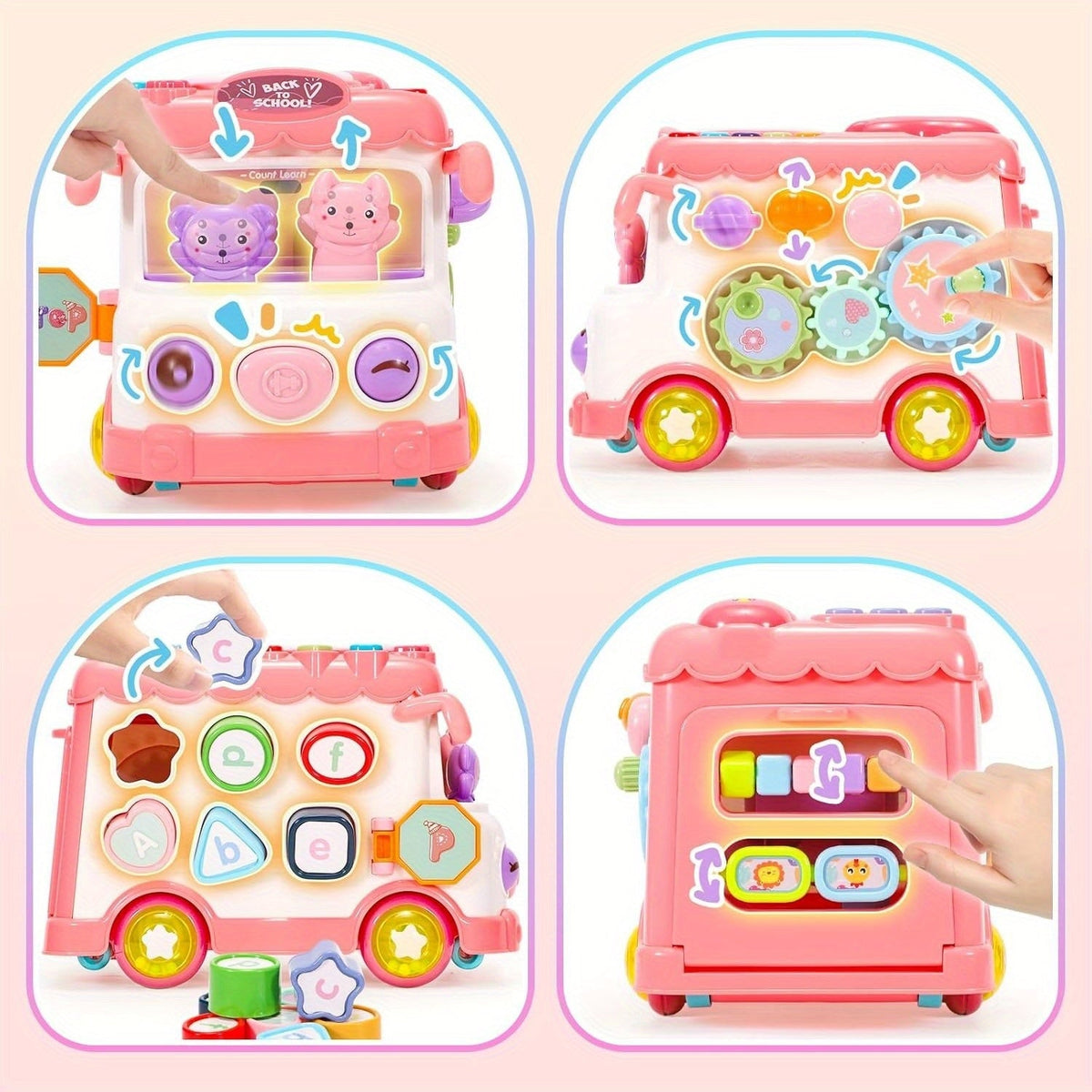 10-in-1 Musical Toy Bus for Babies, Sensory Learning Toy for 6 12 18+ Months, Baby Boy & Girl First Birthday Christmas Gift, Interactive Infant Activity Toy with Lights & Sounds