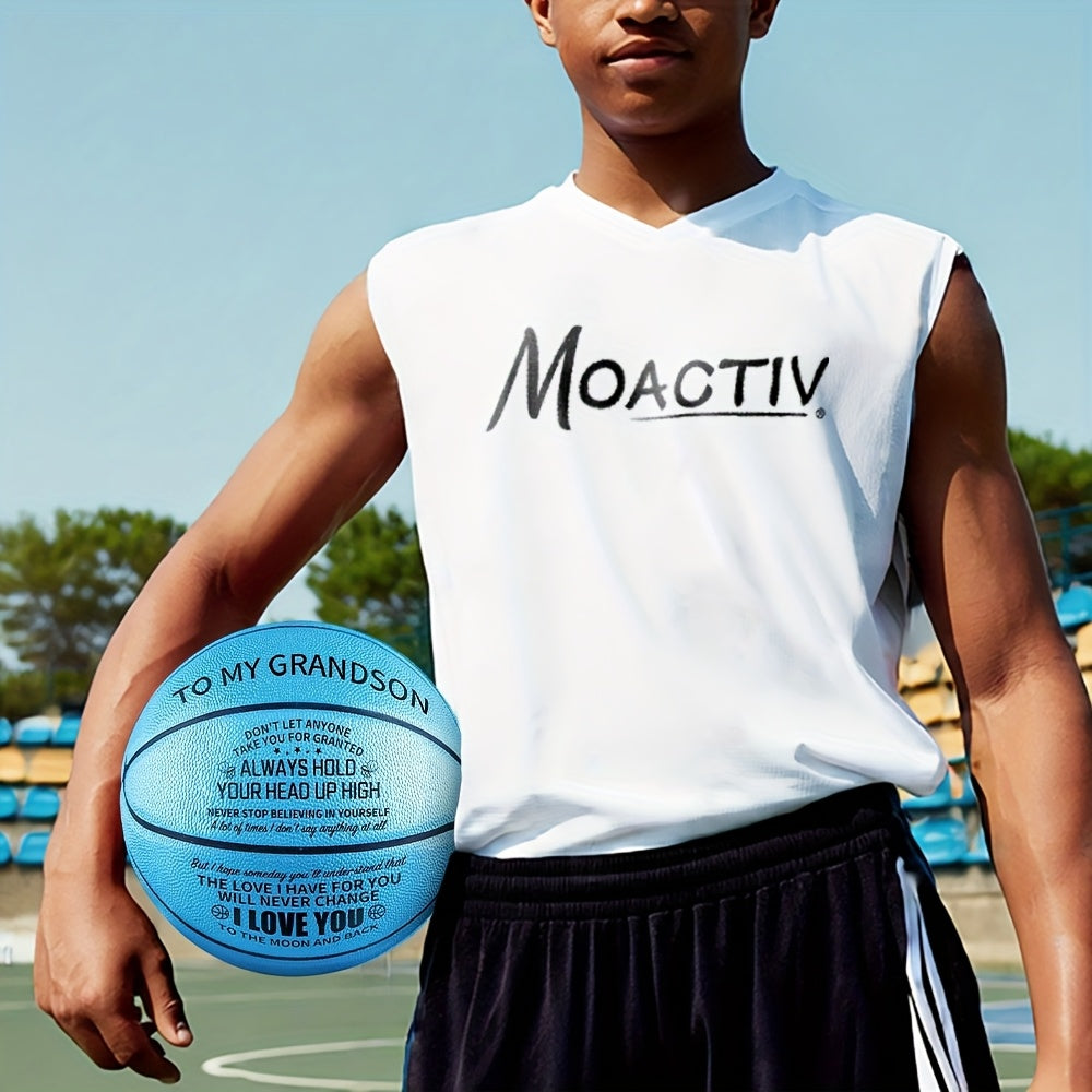 Engraved Basketball for Grandson & Son – Personalized Inspirational Size 7 Basketball with Pump, Motivational Gift for Birthday, Christmas, Anniversary, Blue Red Gold Black