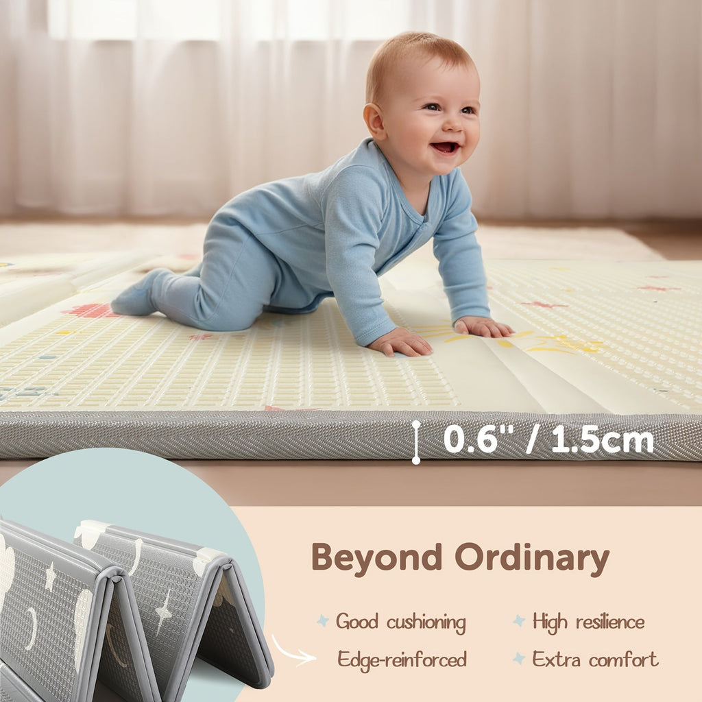 Extra Large Foldable Reversible ABC Baby Play Mat, Waterproof Padded Non-Toxic Foam Floor Mat for Infants & Toddlers, Tummy Time Indoor & Outdoor Use, Motor Skills Development, Rainbow, 3 Sizes