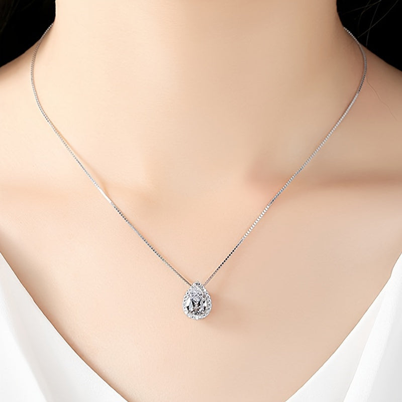 1ct D Color Moissanite Teardrop Pendant Necklace for Women – 925 Sterling Silver Teardrop Necklace with Certificate, Bridal & Anniversary Jewelry Gift