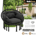 Hanging Hammock Macrame Swing Chair with Cushion – 350 LB Capacity Boho Hammock Chair for Adults & Teens Backyard Patio Reading Relaxing in Black Beige & Gray