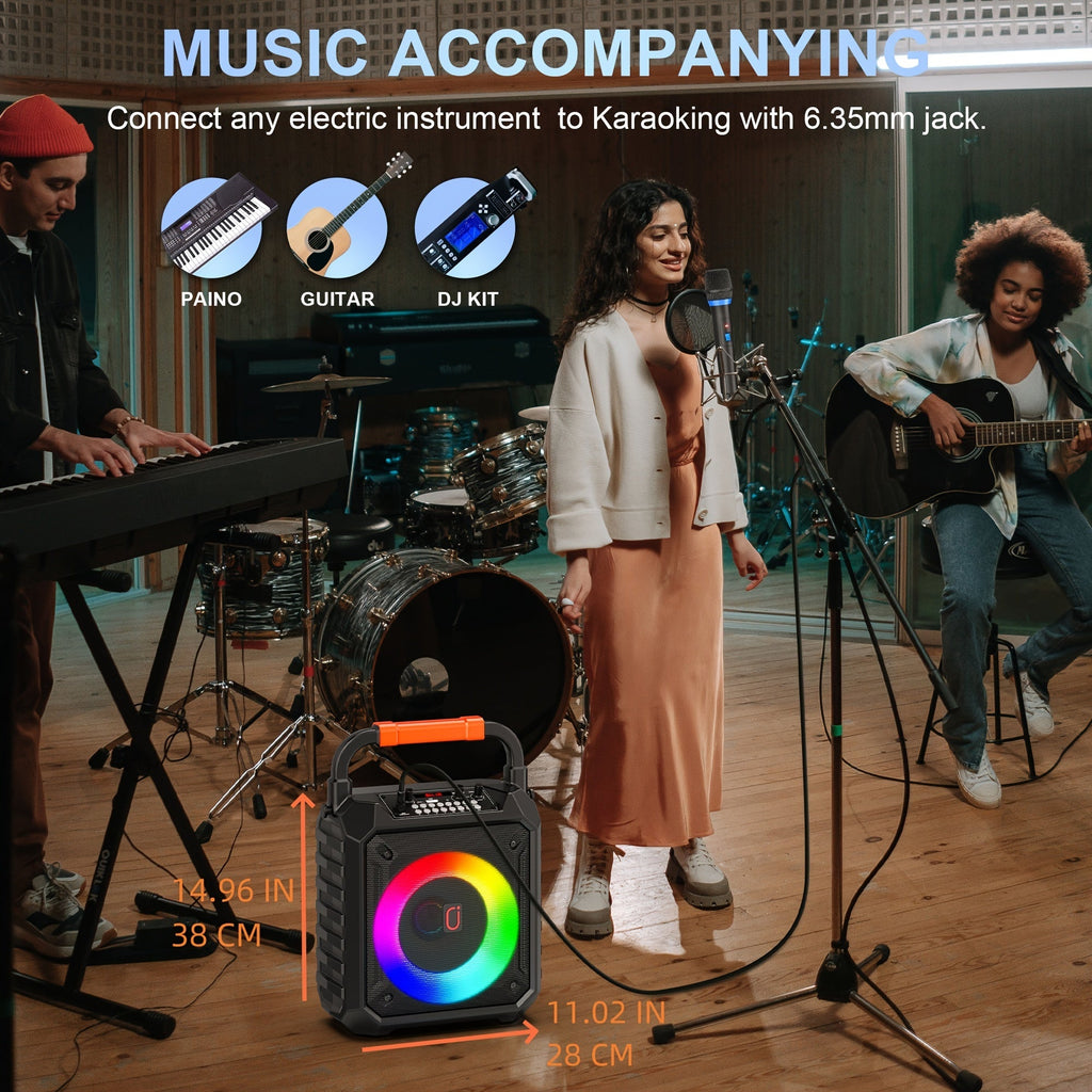 Portable Karaoke Speaker with 2 Microphones & DJ Lights – Wireless PA System with USB AUX Input & Recording for Home Parties & Gatherings
