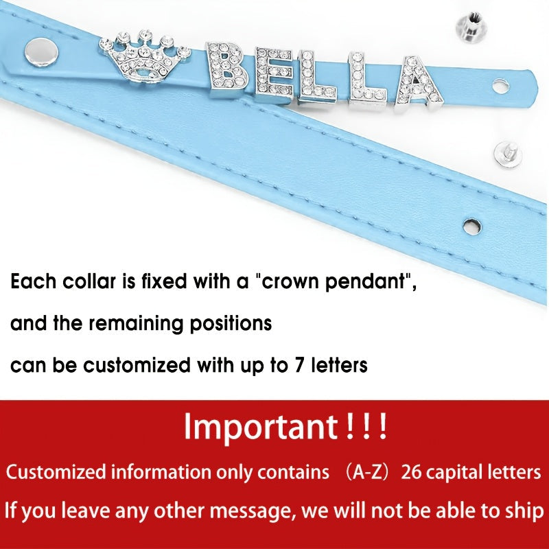 Personalized PU Leather Dog Collar with Pendant Tag - Custom ID Collar for Small, Medium, Large Dogs and Cats, XS S M L, 8 Colors, Stylish Pet Accessory Gift (White, Black, Pink, Blue, Purple)