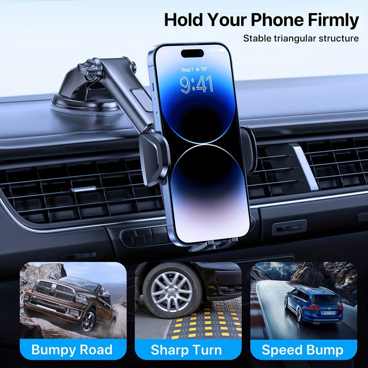 3-in-1 Car Phone Holder: Suction Cup & Air Vent Mount | 360° Rotation, 6.5"-8.5" Telescopic Arm, 60lb Nano-Gel Suction, Scratch-Proof – Universal Fit for iPhone, Samsung, Google & All 4"-7.2" Phones