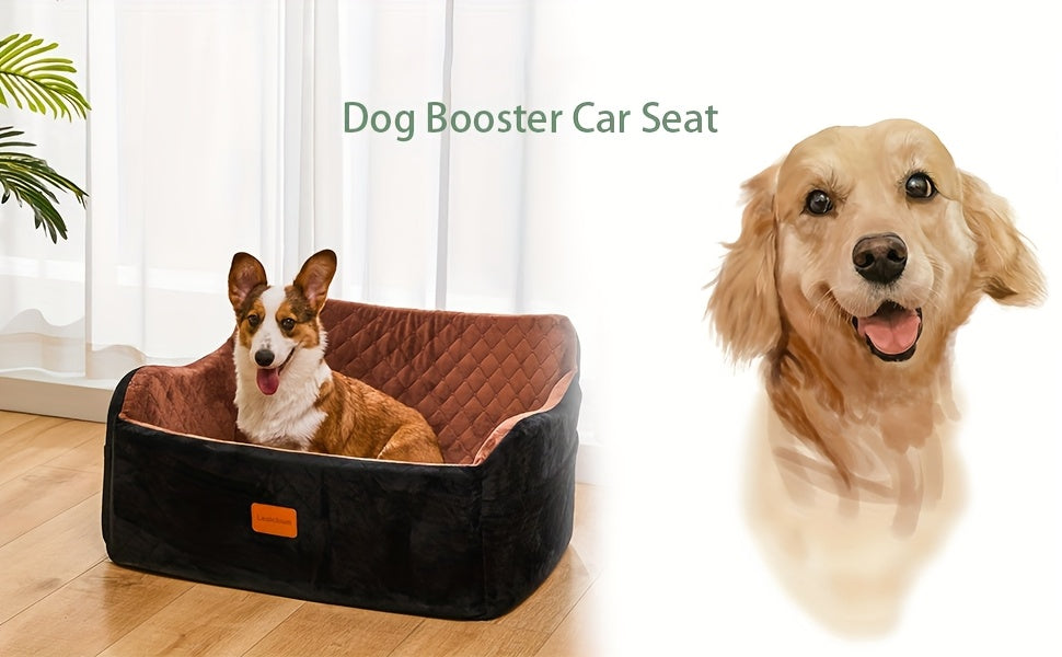 Dog Car Seat for Medium to Large Dogs – Washable Memory Foam Pet Travel Car Bed with Seat Belt Pass-Through, Adjustable Straps & 3-Point Installation, Gray, Black, Brown, All Black, Black-Gray