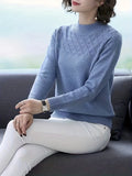 Women's Plus Size Viscose Pullover Sweater, Round Neck Long Sleeve Knit Top for Spring and Fall – Elegant Solid Color Stretchy Casual Formal Shirt S-XXL