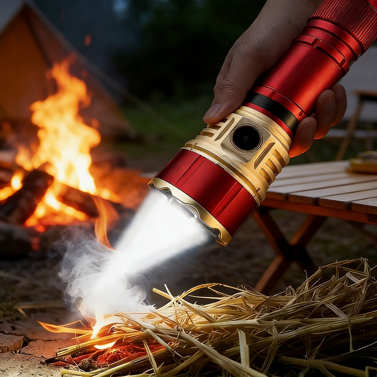 Tactical Flashlight with Fresnel Fire Starter – 4500 Lumens, Aluminum Alloy, 1000m Beam, Rechargeable 21700 3000mAh Battery, Portable Compact High Brightness for Camping, Survival & Emergency