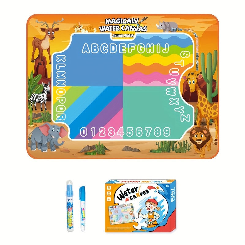 Water Drawing Mat for Kids, Reusable Magic Painting Canvas, Mess-Free Art Toy Set for Ages 3+, Large 80x60cm, Ocean Animal Designs, Gift Box