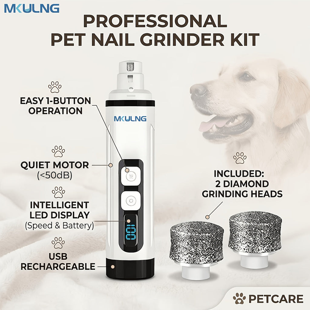 Quiet Dog Nail Grinder with LED Light – Upgraded 3-Speed Rechargeable Electric Pet Nail Trimmer & Grinder Kit, Painless Paw Grooming for Small, Medium, and Large Dogs & Cats
