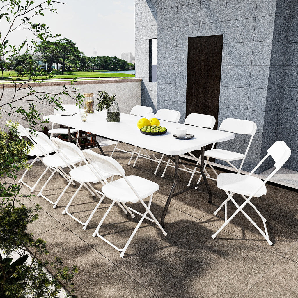 White Folding Chairs 6 10 or 12 Pack Plastic Stackable 350lb Heavy Duty, Portable Party Chairs with Steel Frame for Wedding Office Patio Dining Events, Commercial Grade