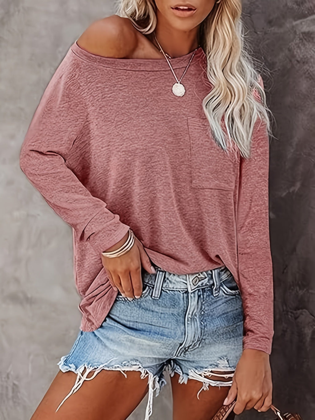 2 Pack Women's Long Sleeve Round Neck Casual Basic Layering T-Shirts, Spring Fall Tops, Pink Gray Blue Green Khaki, S M L XL XXL