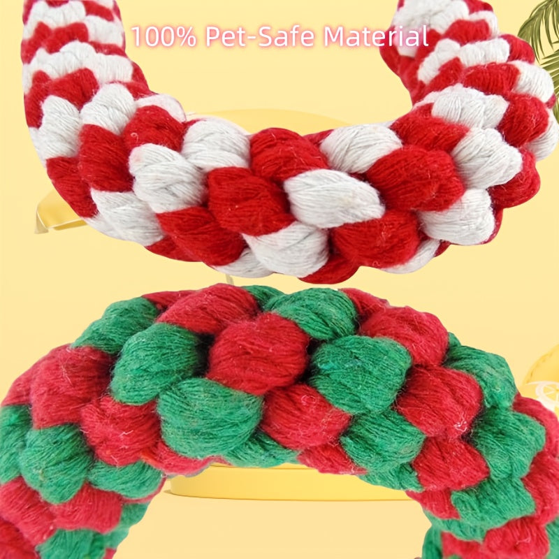 Christmas Dog Rope Toys 3-Pack – Candy Cane Shape Chew-Resistant Tug-of-War Rope Toy Set for Small & Medium Dogs, Durable Teeth Cleaning Knot Toys in Red, White & Green Holiday Colors