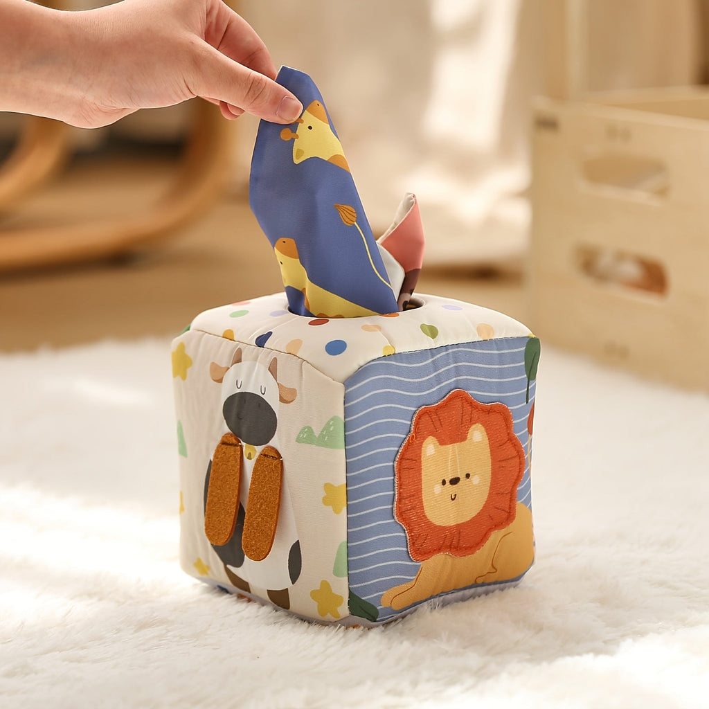 Duck-Shaped Baby Sensory Tissue Box Toy, Non-Tearable Fabric Pull Tissue for Infant Finger Exercise & Early Education, Montessori Soothing Toy for Newborns 0-12 Months, Mixed Colors