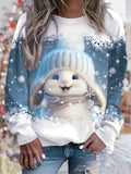 Women's Christmas Print Crew Neck Long Sleeve Loose Pullover Sweatshirt Holiday Festive Casual Tops US Warehouse