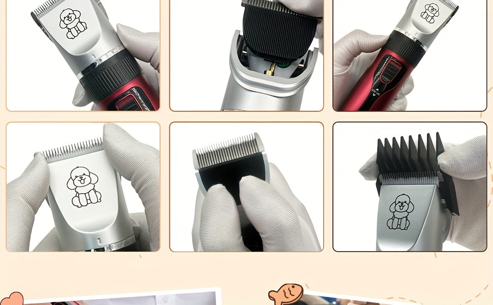 Rechargeable Cordless Pet Grooming Clippers with LED Display - Professional Wireless Dog Hair Trimmer, Detachable Blades, 4 Comb Guides, Low Noise, 3.6V USB Charging, for Dogs, Cats, and Small Animals