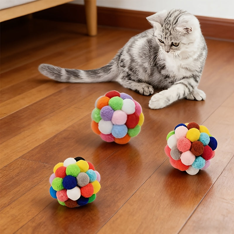 猫铃铛球玩具套装 2个装或5个装 – 室内猫咪和幼猫用弹性响铃球自娱磨牙玩具，轻量无电池追逐球（颜色随机）