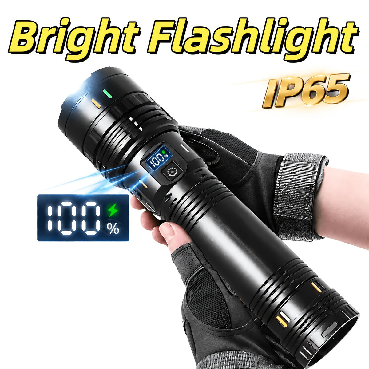 High-Power LED Tactical Flashlight with Shoulder Strap - Adjustable Beam, USB Rechargeable, Lightweight ABS for Camping, Travel, Emergency & Patrol