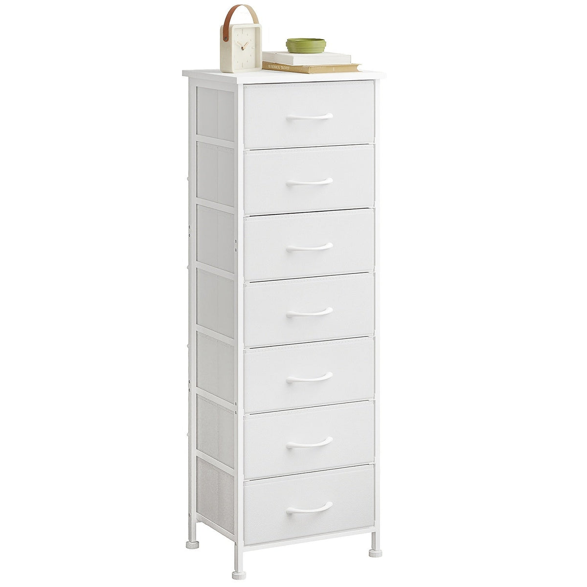 WHONLINE Tall Dresser 6 or 7 Drawer Bedroom Storage Organizer Vertical Chest of Drawers Sturdy Steel Frame Nightstand for Closet & Dorm – Gray Brown Black White