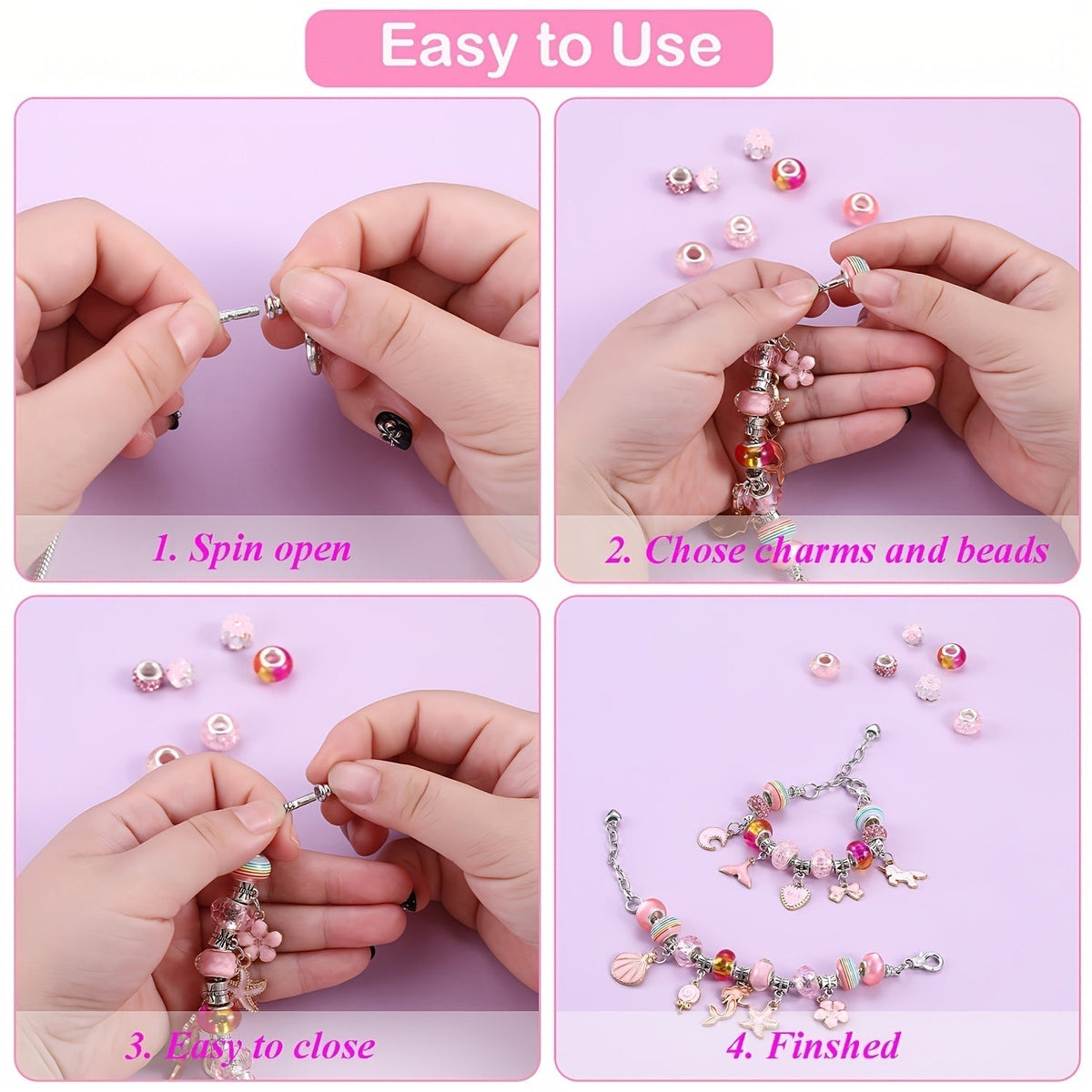 DIY Bracelet Making Kit for Girls, Unicorn & Mermaid Jewelry Craft Set with Portable Jewelry Box, Handmade Beading Gift for Birthday, Christmas, Graduation, Valentine's Day (Blue, Purple, Pink, Black)