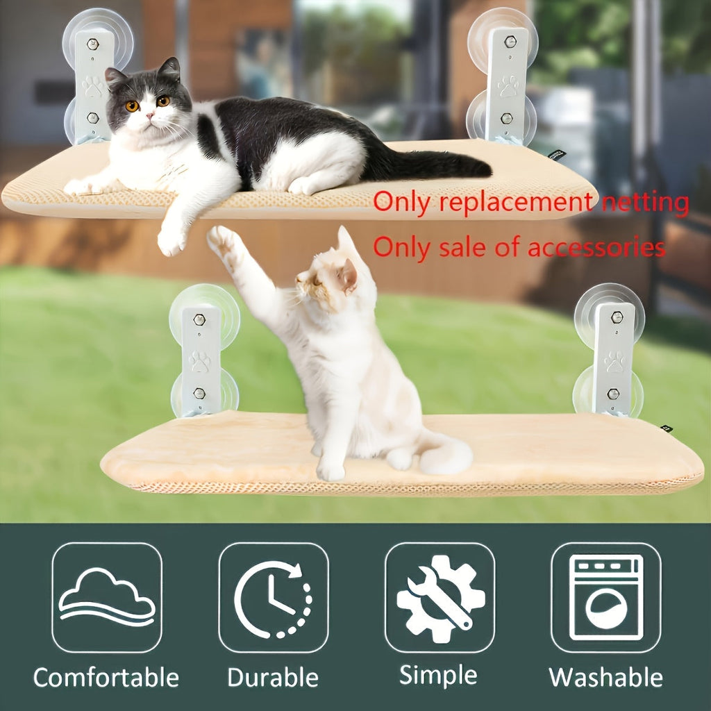 Hanging Cat Hammock with Replacement Mesh – Wall-Mounted & Ceiling Cat Bed, No-Trace Adhesive, Multi-Layer Straps, Foldable Space-Saving Breathable Cat Lounge for Small Spaces, Indoor Cats & Kittens
