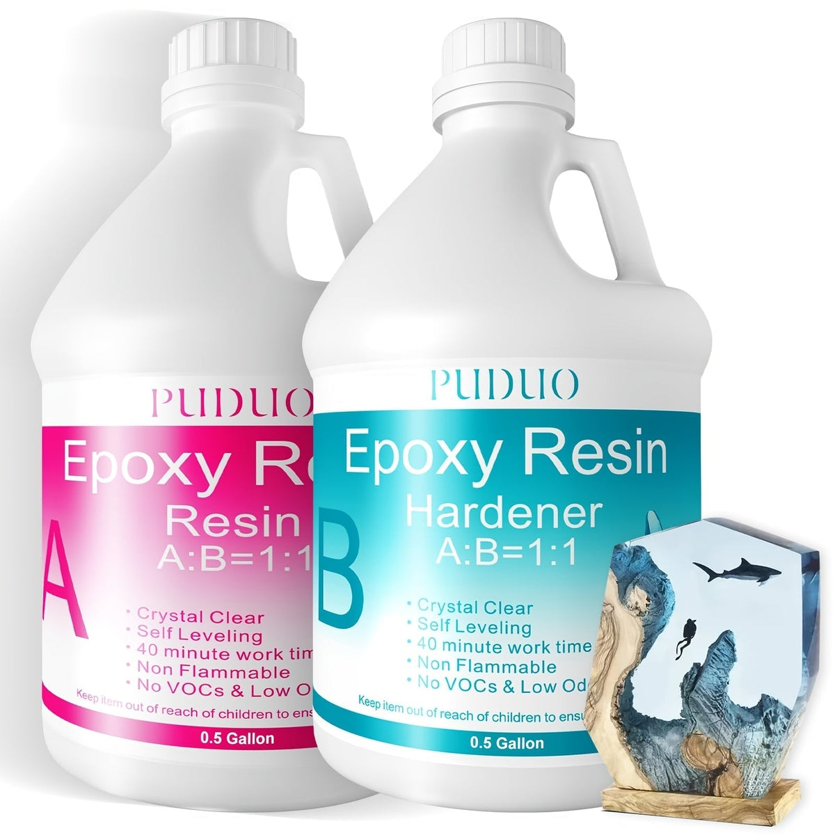 Ultra Clear Epoxy Resin Kit 2-Part Bubble-Free Yellowing-Resistant Self-Leveling for Countertops, River Tables, Casting, Coating, and DIY Crafts - 32oz, 72oz, Fast Cure, 1 Gallon with Pump