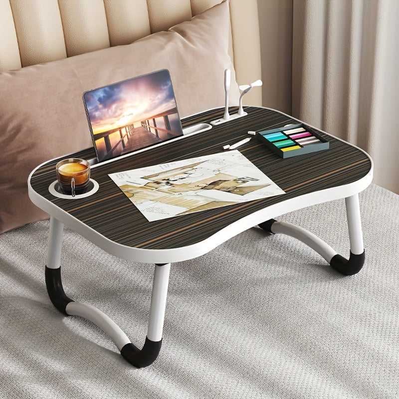 Foldable Laptop Desk Portable Bed Desk with Cup Holder and Tablet Slot Fiberboard Lap Desk for Work, Study, Drawing, and Dining in Bed, Sofa, and Floor, Available in Black and Walnut