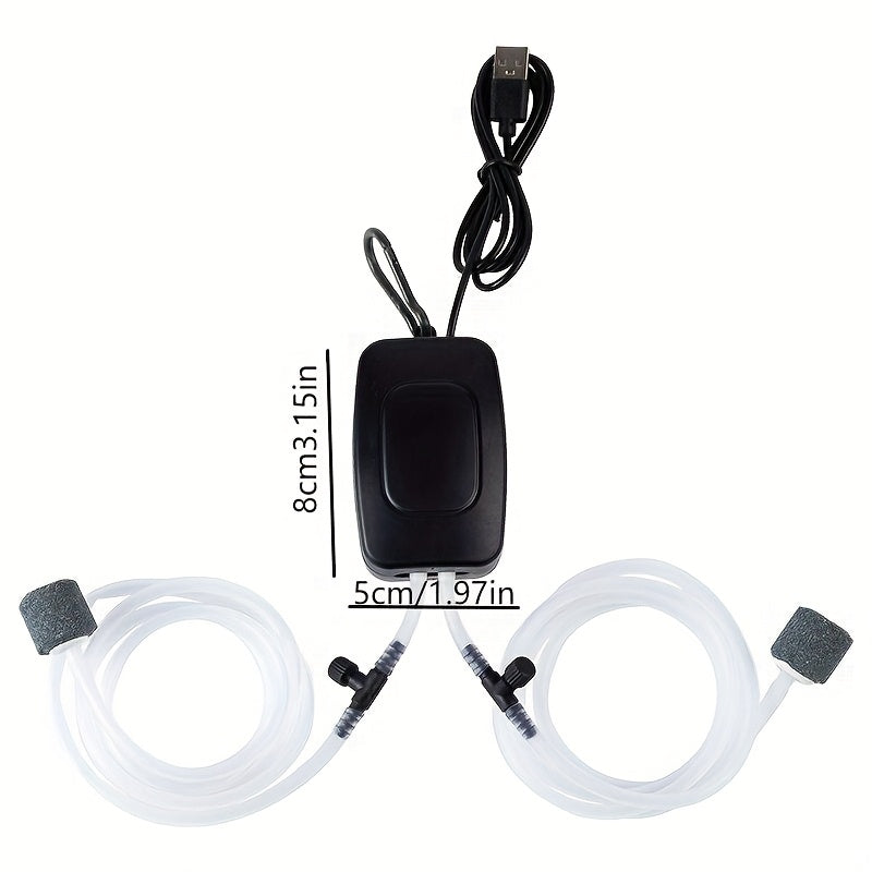 USB Fish Tank Oxygen Pump - Silent Dual-Outlet Adjustable Aquarium Air Pump for Home Fish Tanks, Outdoor Fishing & Live Fish Transport, Compact Design with High Air Output (Black or White)