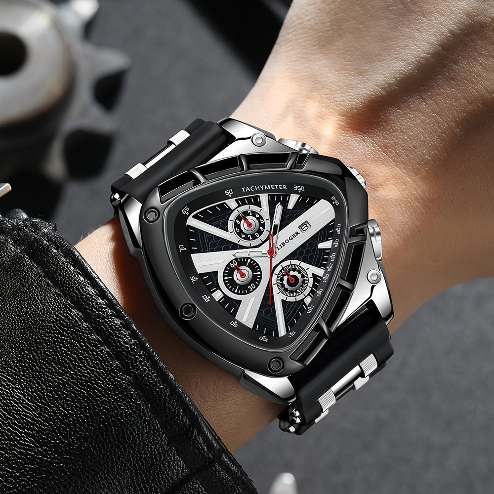 2pcs Men's Watch Set: Sports Triangle Dial Silicone Strap and Retro Square Dial Quartz Watch with Date Display, Casual Dress Watches for Valentine's Day or Father's Day Gift