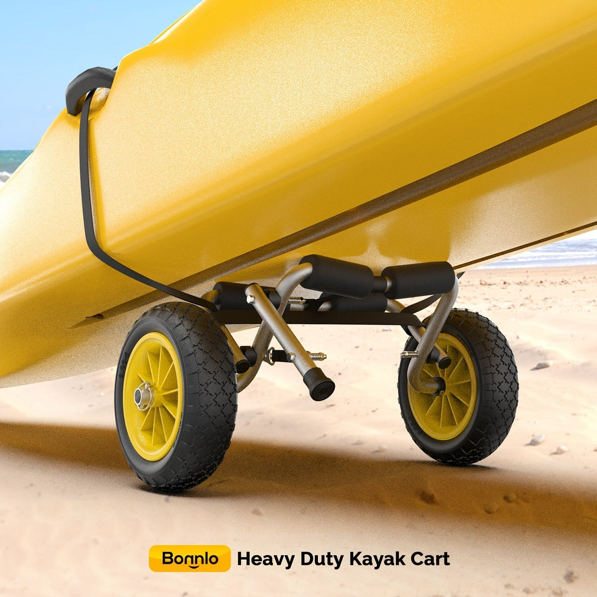 Bonnlo Portable Kayak Trolley Cart, Collapsible Cast Aluminum Alloy with 10" Solid Wheels - Fits Canoes, Paddle Boards, Jon Boats, Float Mats & Watercraft Transport