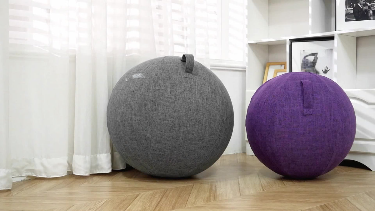 65cm Exercise Ball Chair with Fabric Cover, Anti-Burst Yoga Ball Seat for Home Office Desk, Pilates Core Training, Pregnancy & Birthing Ball – Improves Posture & Relieves Back Pain, Grey & Black