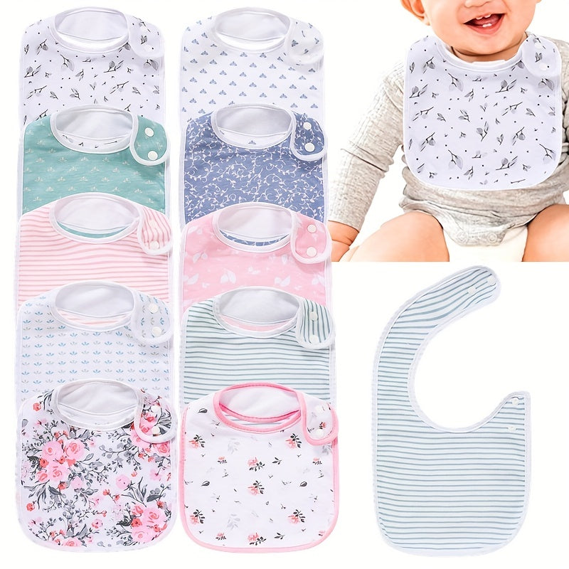 5-Pack Baby Drool & Teething Bibs, Soft Absorbent Cloth Bibs with Snap Closure for Newborns & Infants, Multicolor Feeding & Teething Bibs in Pink & Green