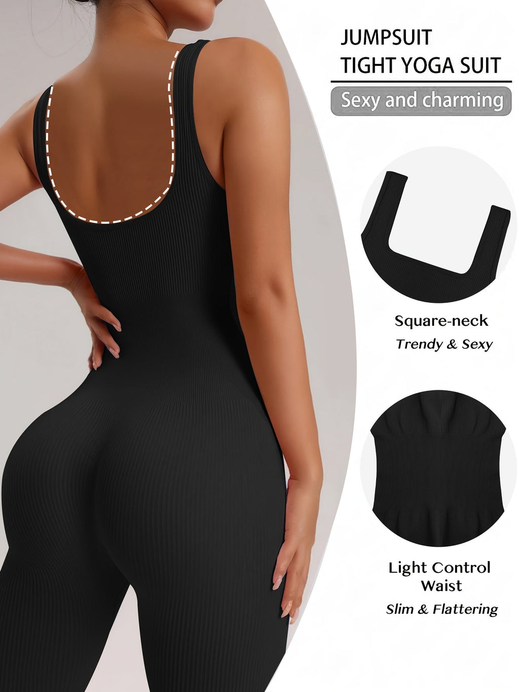 Women's Sleeveless Square Neck Jumpsuit – 90% Nylon Stretch Fabric, Thick & Opaque Activewear for Yoga, Pilates, Running, Fitness & Everyday Wear, Sizes S-XL, Multiple Colors