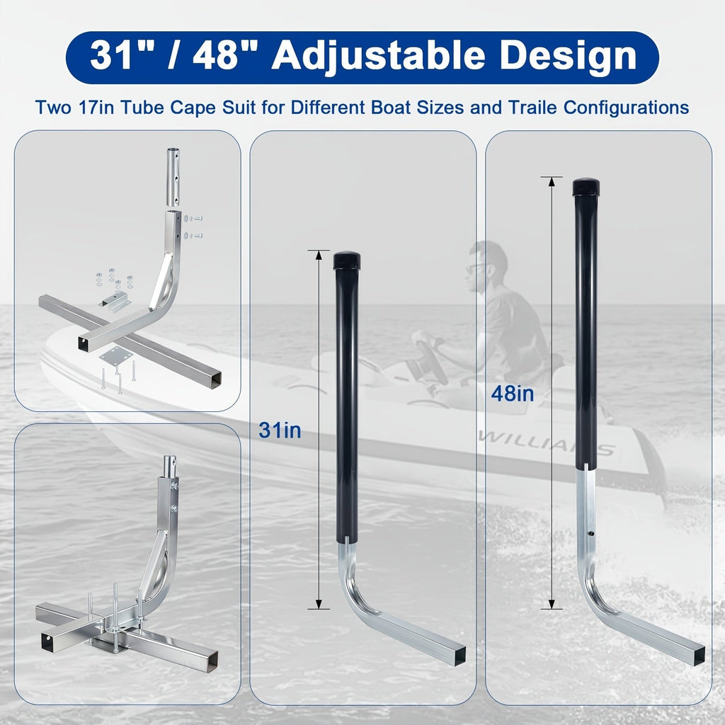 Adjustable Boat Trailer Guide Poles 31"-60" L-Shaped Galvanized Stainless Steel with Black PVC Pipes - Trailer Guide-Ons for Ski Boat, Fishing Boat & Sailboat Trailer
