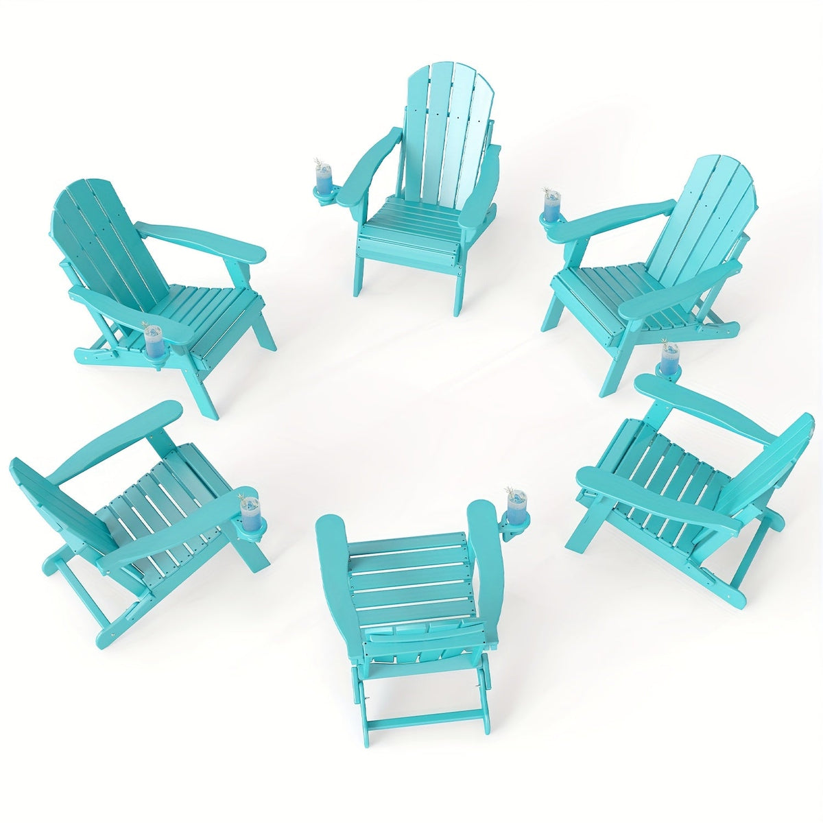 Folding Adirondack Chair with Cup Holder Portable Recliner Stainless Steel Frame Durable Plastic Easy Clean for Patio Poolside Garden Camping Set of 1 2 4 6