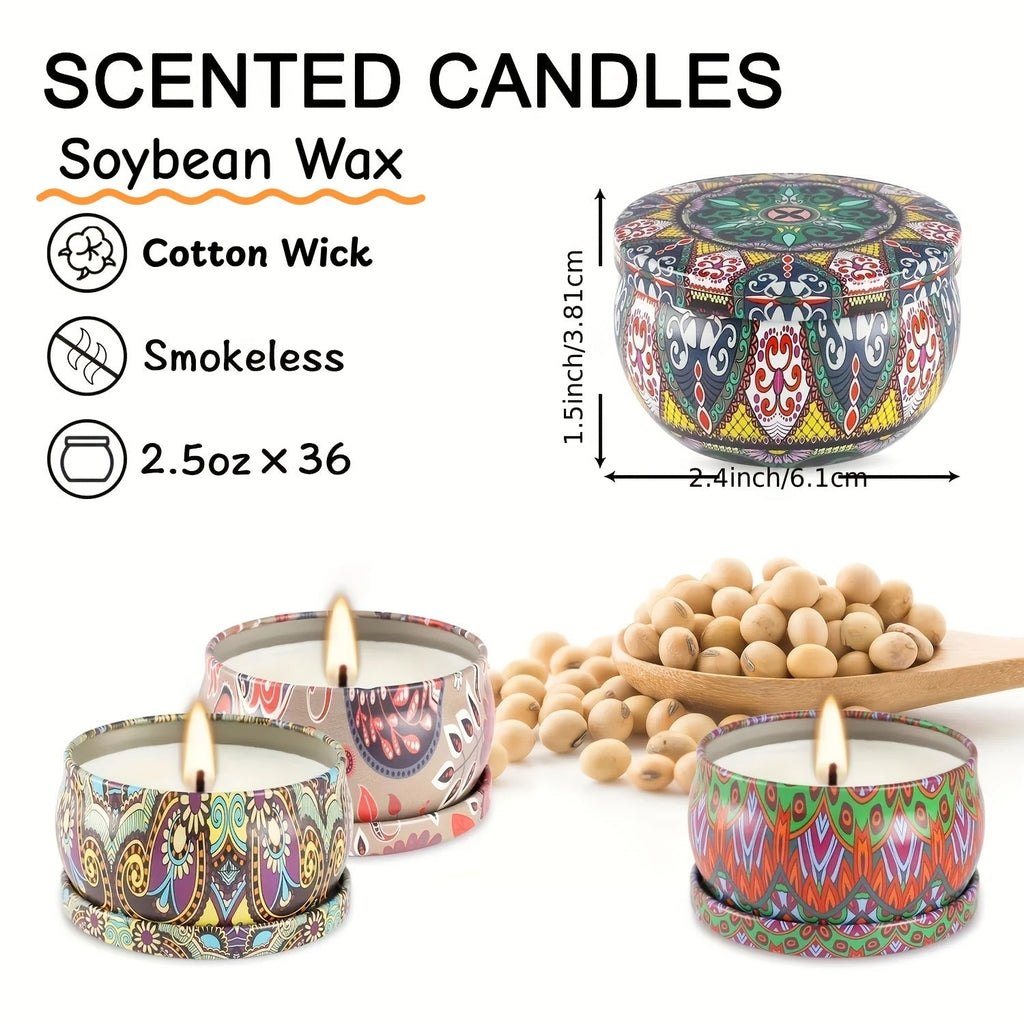 36-Pack Scented Candle Gift Set – Natural Soy Wax Aromatherapy Travel Tin Candles for Yoga Spa Bedroom & Bath in Multicolor Marble & Victoria (Mother’s Day Valentine’s Day Birthday Gift)