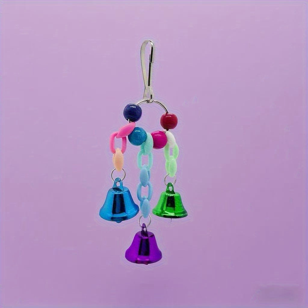 Parrot Colorful Bead & Bell String Chew Toy - Interactive Bird Foraging Chain Toy for Boredom Relief & Intelligence Development - Bird Cage Toy for Parrots, Parakeets, Cockatiels, and Budgies (Random Color)