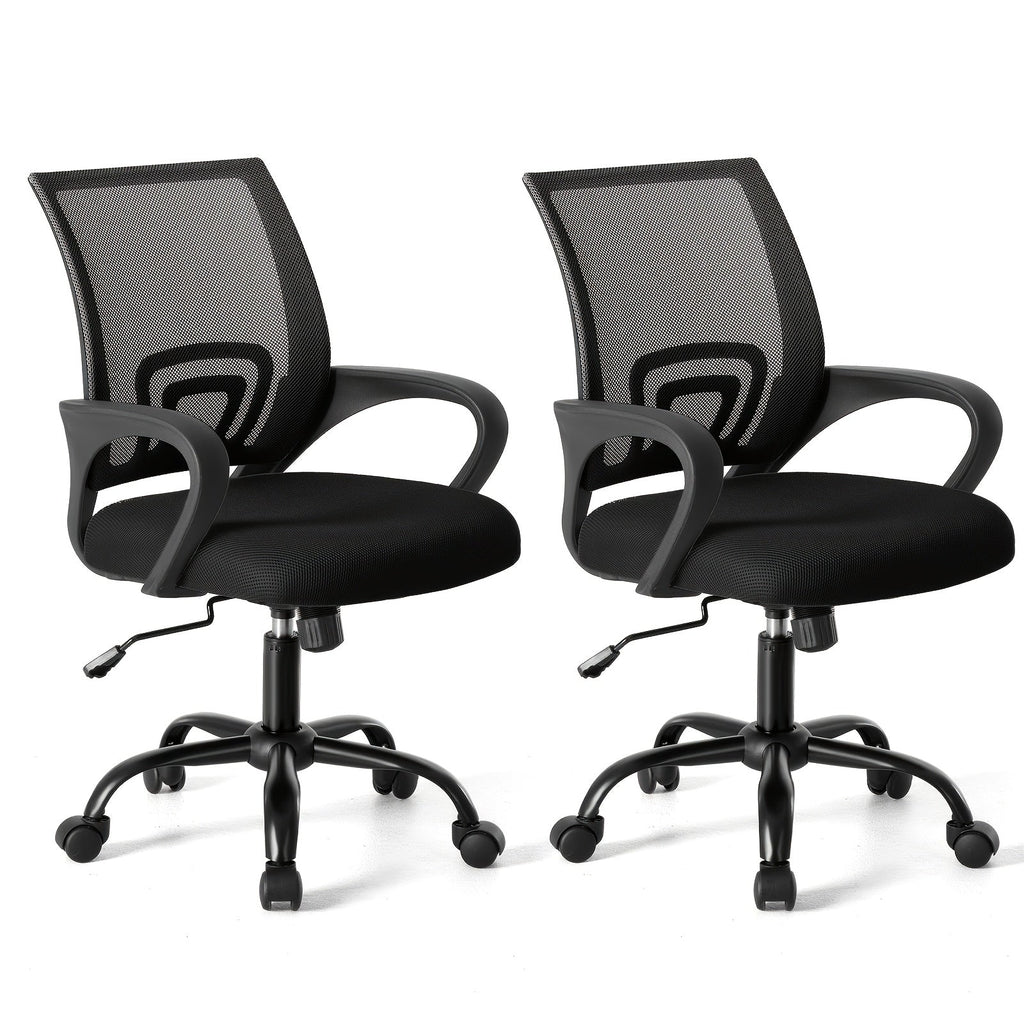 Ergonomic Mid-Back Office Chair - Lumbar Support, Rocking Mode, Height Adjustable, Fixed Armrests, 360° Swivel - Home, Gaming & Conference - Black, Pink, Gray & Red