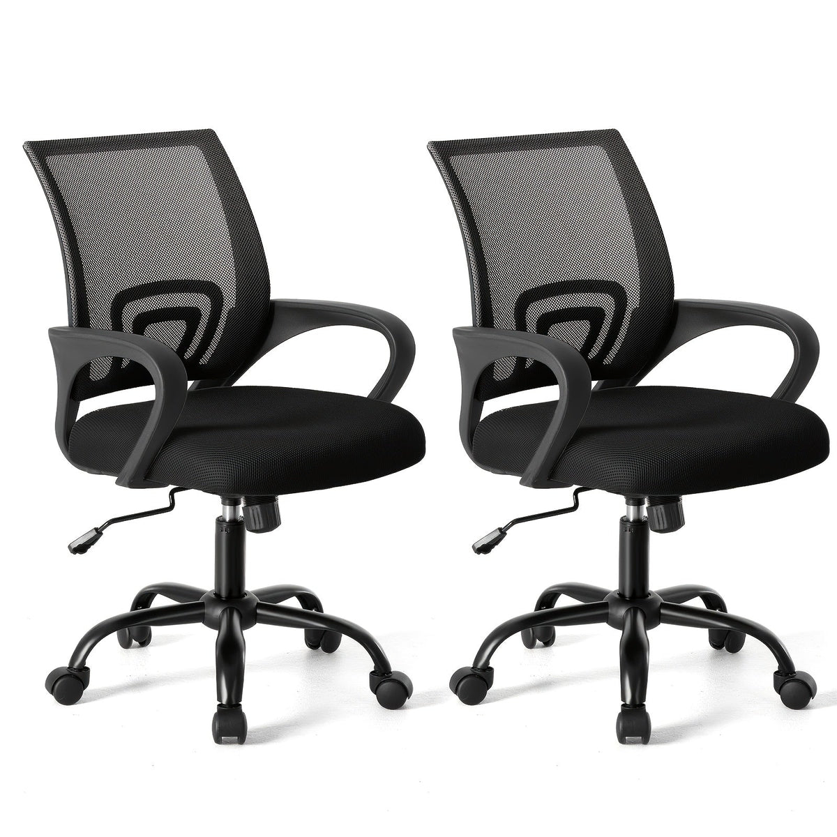 Ergonomic Mid-Back Office Chair - Lumbar Support, Rocking Mode, Height Adjustable, Fixed Armrests, 360° Swivel - Home, Gaming & Conference - Black, Pink, Gray & Red
