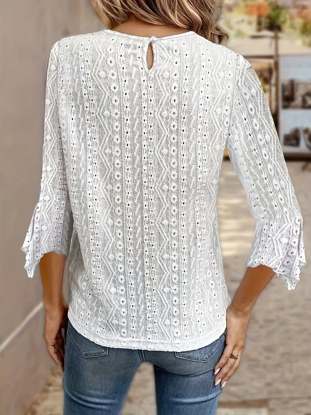 Women's Contrast Lace Trim Long Sleeve Blouse – Sexy Semi-Sheer Round Neck Elegant Pullover Top for Spring, Summer, and Fall in Black, White & Orange-Red