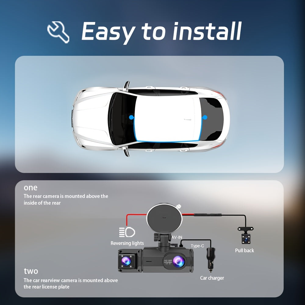 WiFi Dash Camera 2/3 Lens 170° Wide Angle Night Vision Loop Recording G-Sensor 2.0" IPS Screen with 32GB Memory Card - Front and Rear Car Camera